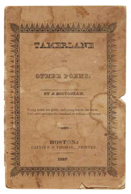 Image of a rare Edgar Allan Poe book titled "Tamerlane and Other Poems"